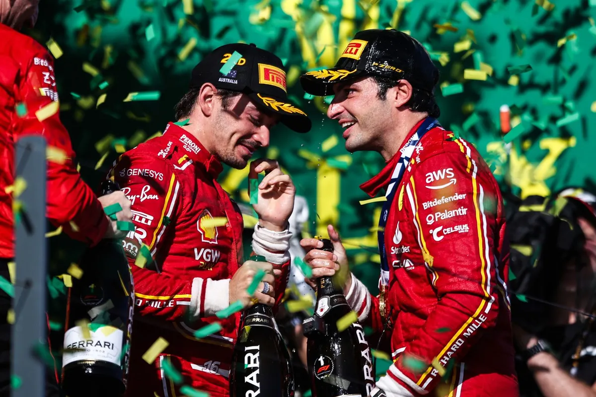sainz leclerc ferrari podium aus