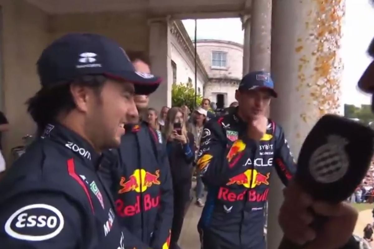 Video: Pijnlijk moment voor Sergio Pérez naast Daniel Ricciardo en Max Verstappen