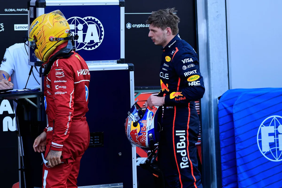 Max Verstappen en Lewis Hamilton na de kwalificatie in Monaco
