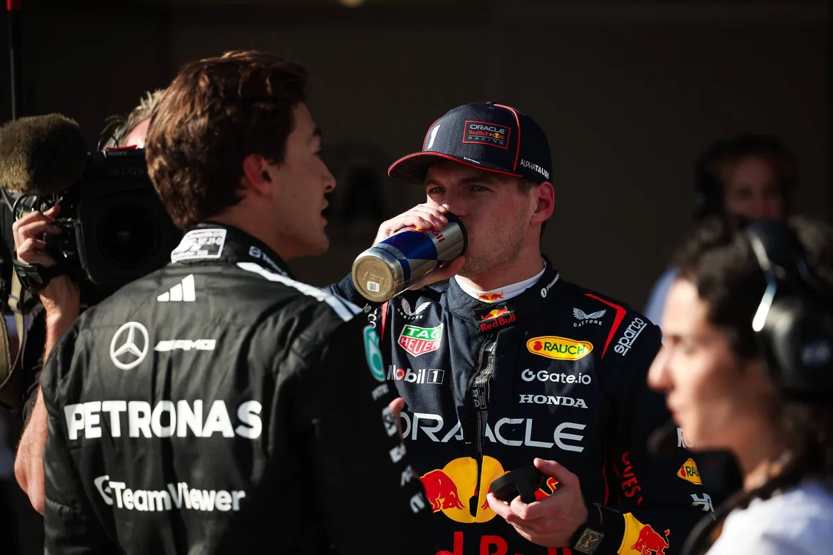 Max Verstappen en George Russell na de kwalificatie in Canada