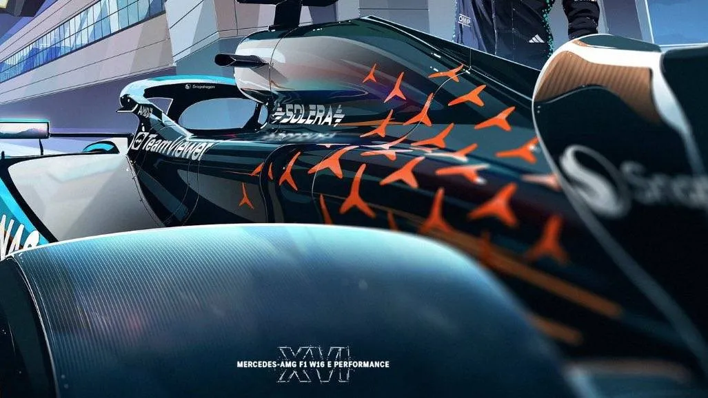 De speciale livery op de Mercedes W16 in Groot-Brittannië