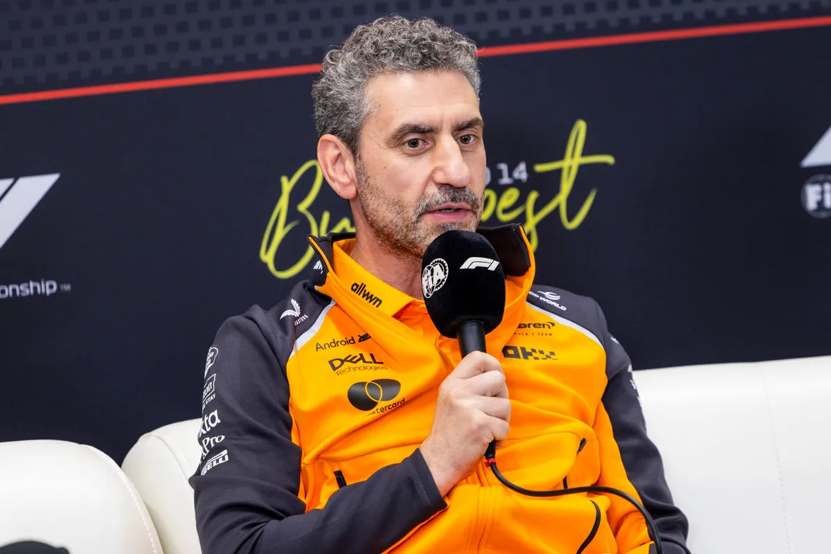 McLaren-teambaas Andrea Stella tijdens de persconferentie voor teambazen in Hongarije