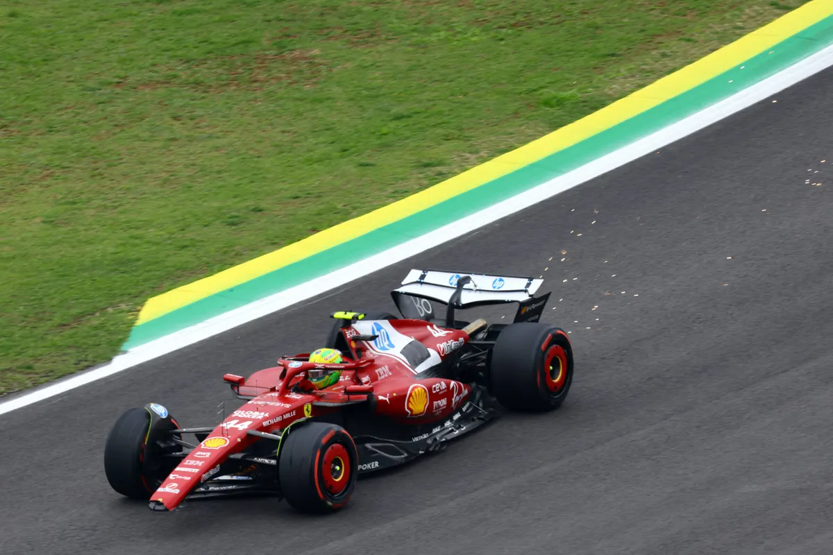 lewis hamilton zonder voorvleugel tijdens gp brazilië