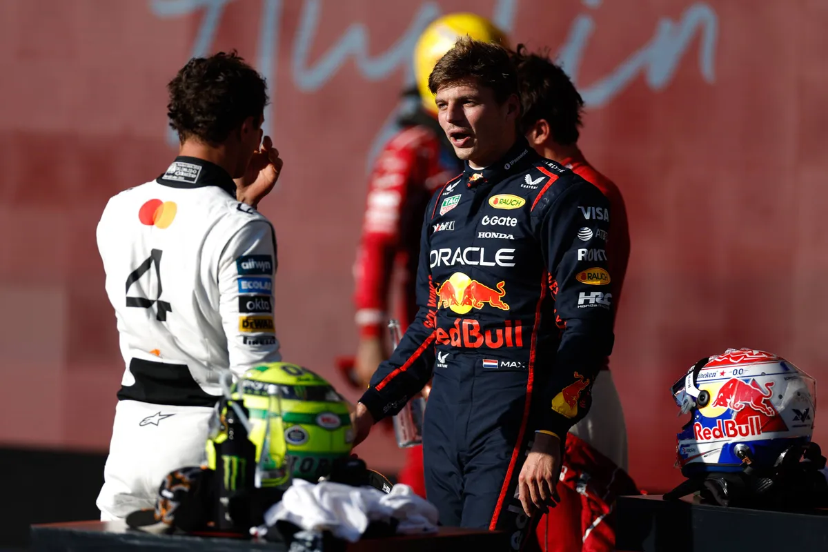 Max Verstappen en Lando Norris na de Grand Prix van Austin