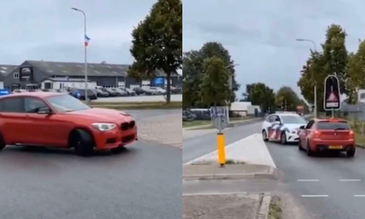 Video: Nederlandse BMW-rijder probeert te driften op een rotonde