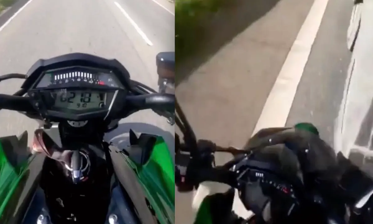 Motorrijder geeft met 220 km/u dikke zoen aan vrachtwagen
