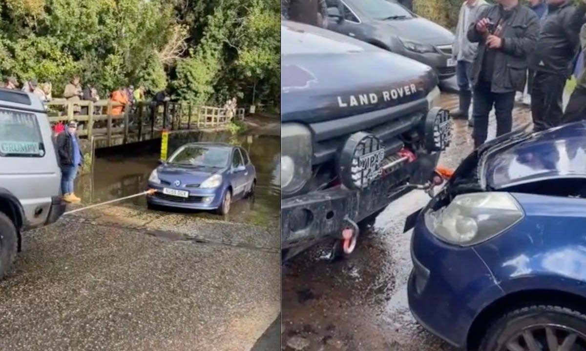 Renault knalt tegen auto net nadat ie uit het water is getrokken