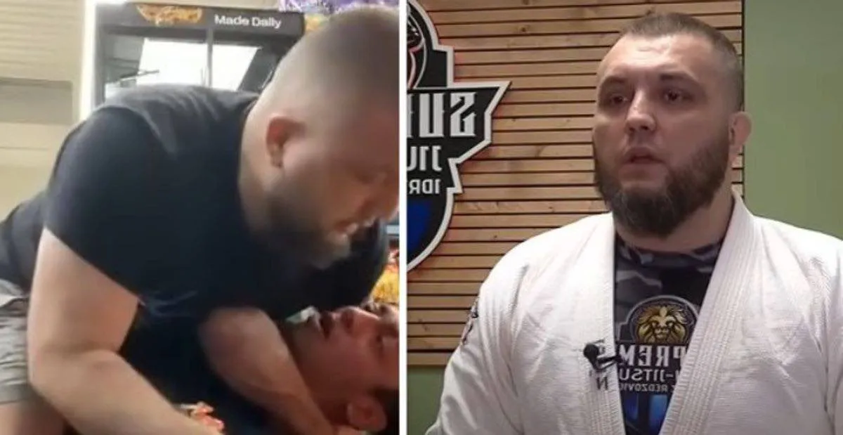 Dief komt zwarte band jiujitsu tegen, wordt 18 minuten lang opgevouwen als een pretzel