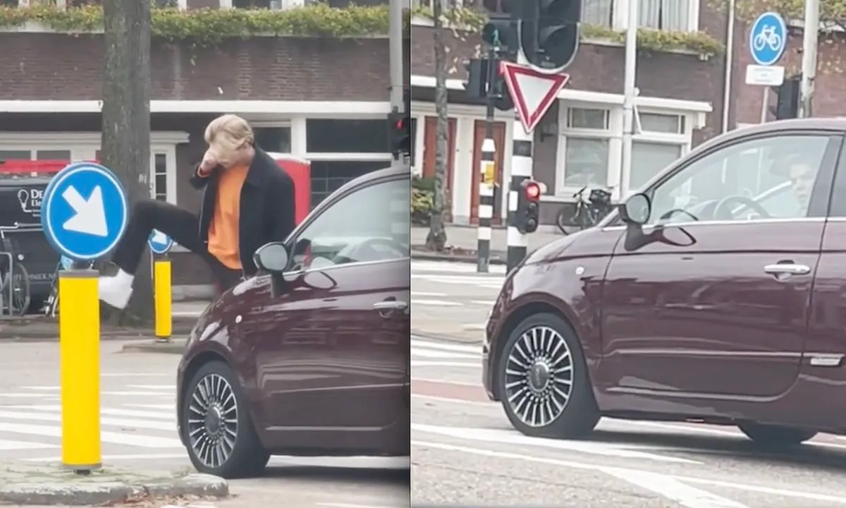 Bestuurder van deze auto moet uitwijken voor onzichtbaar object
