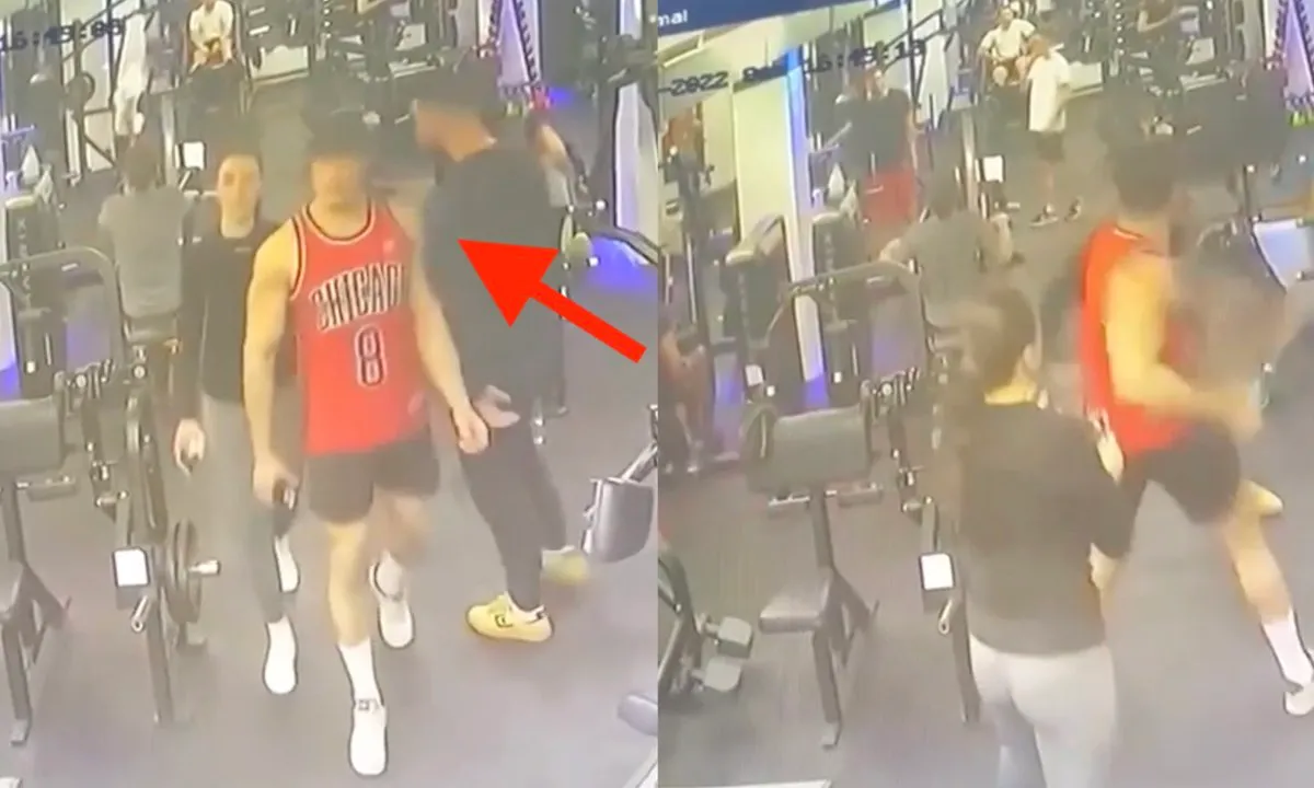 Gestoorde gymrat gaat voor niemand aan de kant, eindigt knockout op de grond