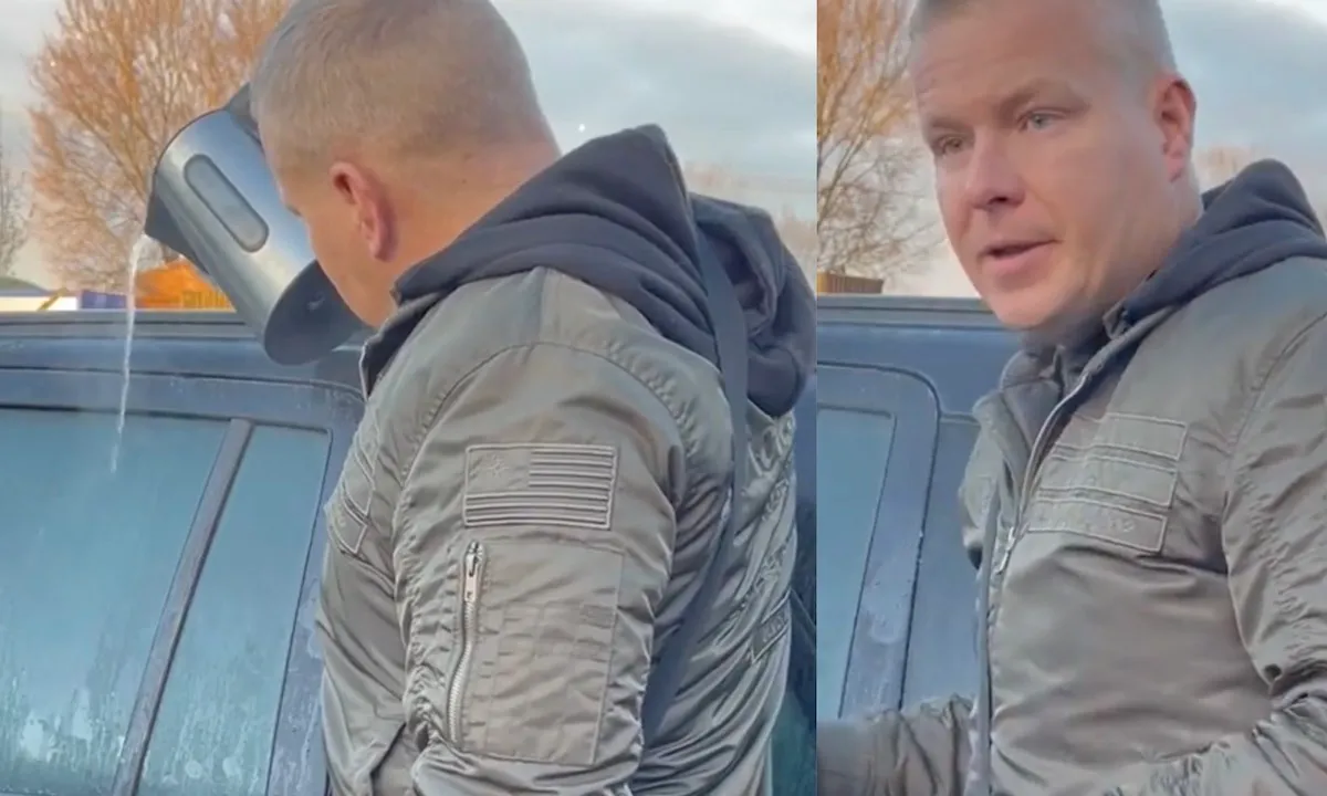 Man laat zien waarom je nooit kokend water op een autoruit moet gieten