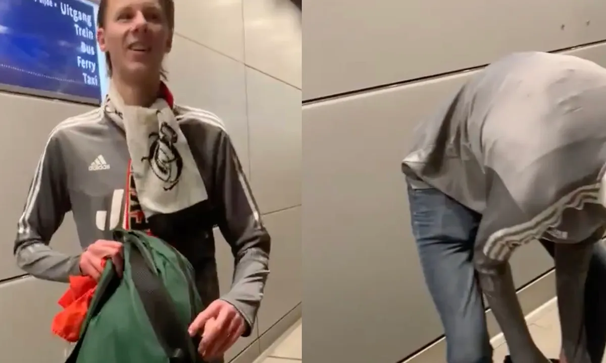 Boze Ajax-fan laat Feyenoord-supporter kleren uittrekken