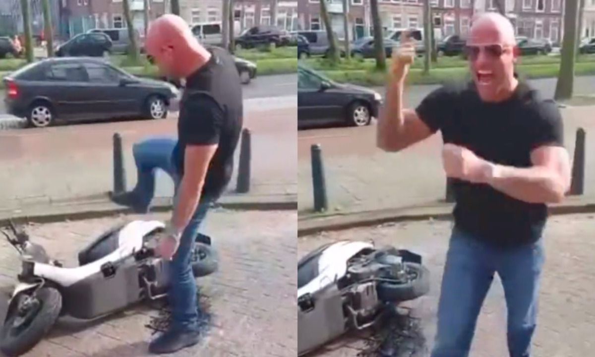 Alex Soze trapt in woedeaanval scooter kapot: 'k*nkerding!'