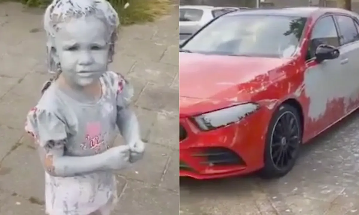 Lief! Dochter wast de Mercedes van papa even