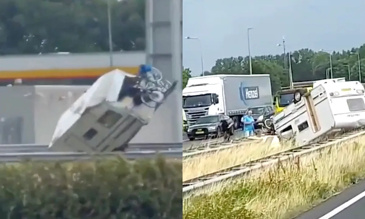 Tornado sloopt caravan op de snelweg bij Apeldoorn