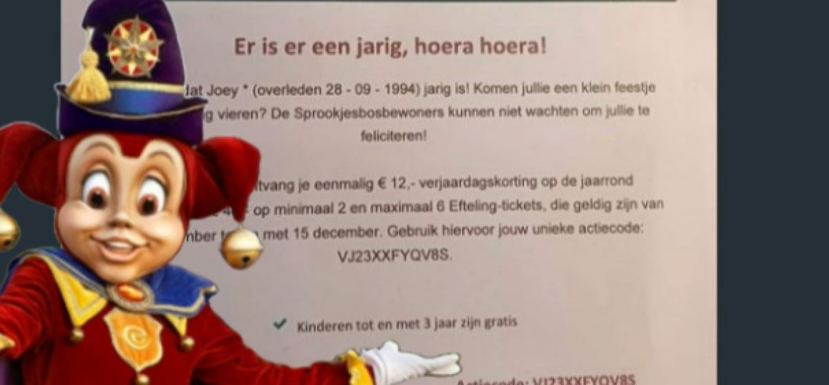 Efteling maakt enorme blunder: feliciteert abonnee met verjaardag overleden kind