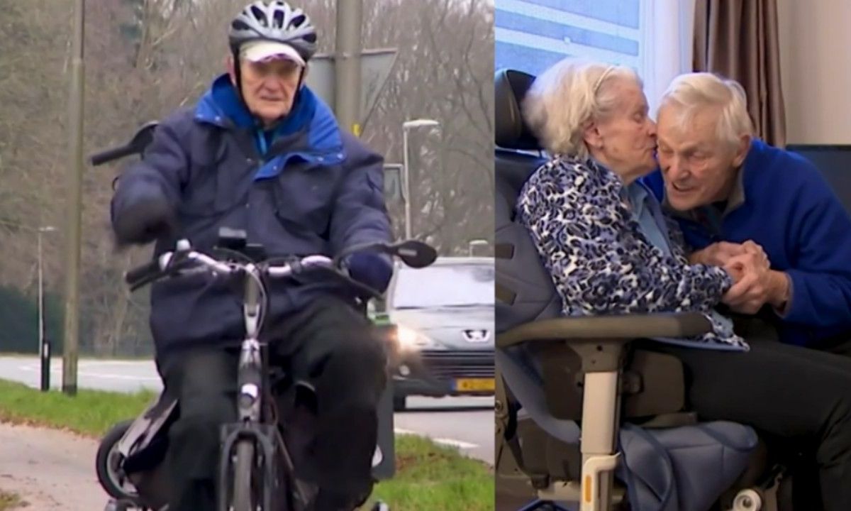 VIDEO: Peter (91) fietst elke dag 34 km om zijn zieke vrouw te knuffelen