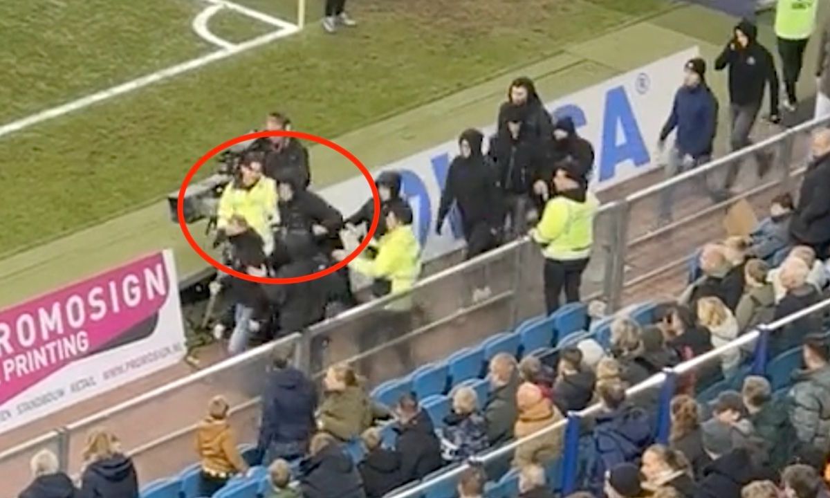 Nieuw filmpje opgedoken: agressieve Vitesse-fan beukt steward én peperdure camera omver