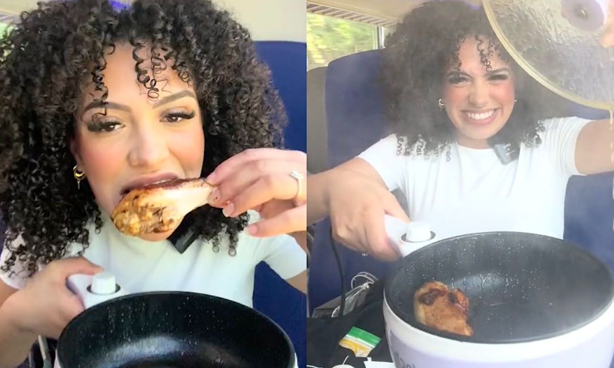Nederlandse vrouw maakt kip in de trein en vindt dat héél normaal (video)
