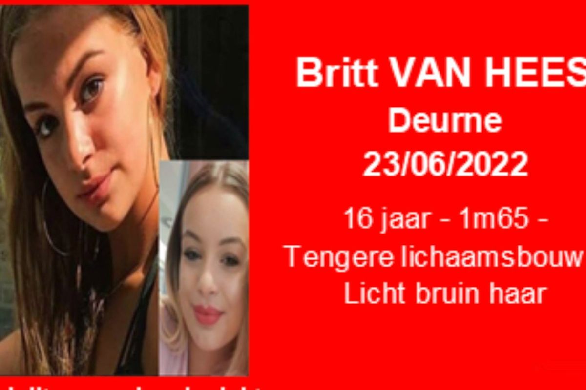 Oproep van Child Focus: Britt Van Hees (16) is al meer dan een maand vermist