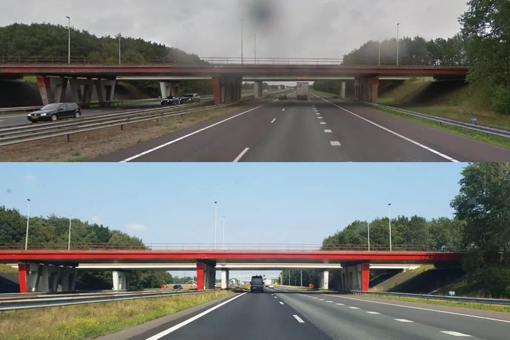 Foto: FC Twente viaduct bij Holten weer knalrood!