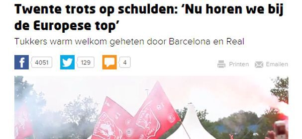 De speld haakt in: 'Twente trots op schulden: ‘Nu horen we bij de Europese top’