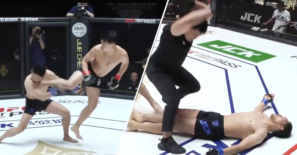 Sensatie! Heftige spinning back kick knock-out in China