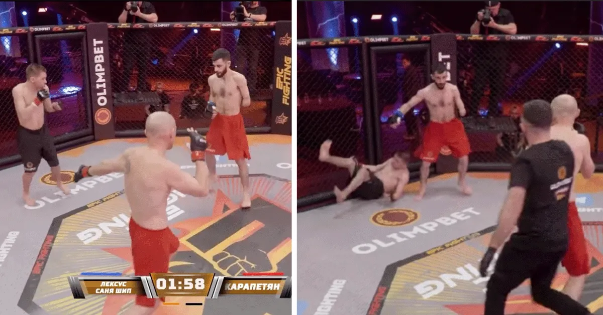 ZIEN! MMA-Vechter zonder hand scoort KO in 4 seconden: 2 tegen 1 wedstrijd