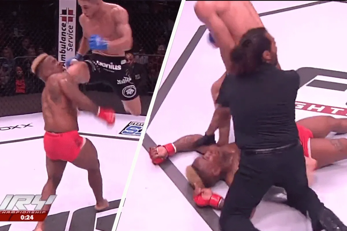 ZIEN! MMA-vechter 'KO' door gemene vliegende knie (video)