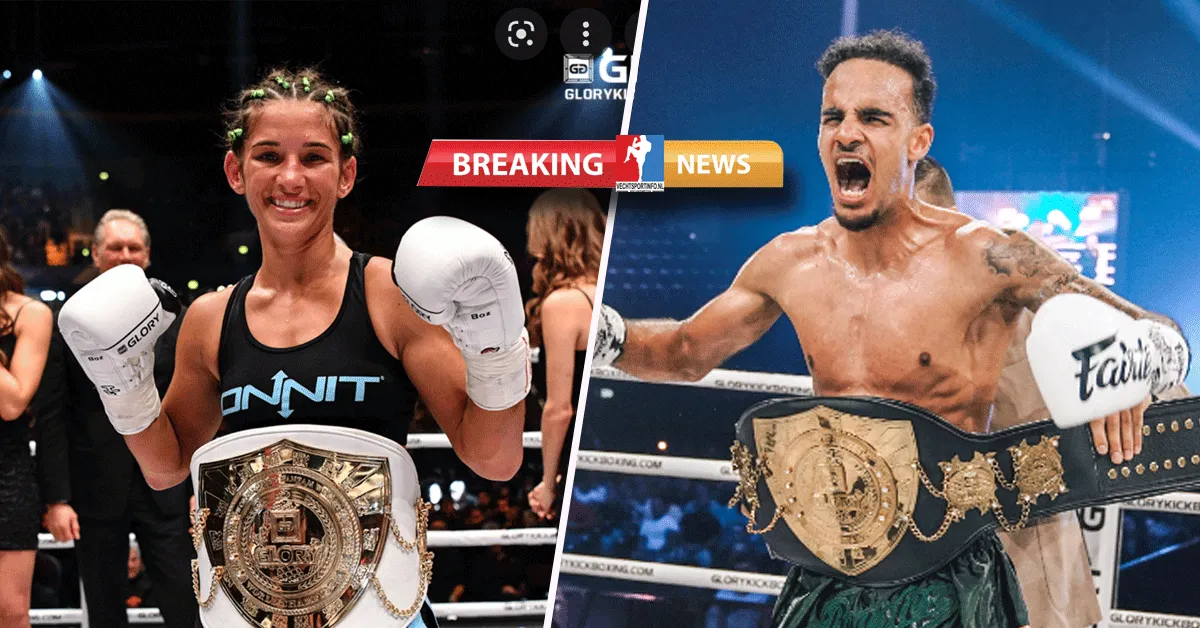 Glory kampioenen Beztati en Van Soest in actie tijdens Collision 4