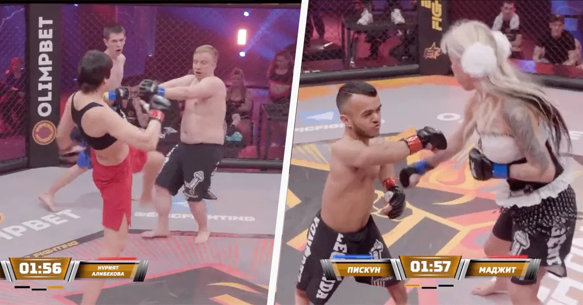 Vrouwelijke vechter sloopt 2 gasten: Lilliputter lacht zich rot (video)