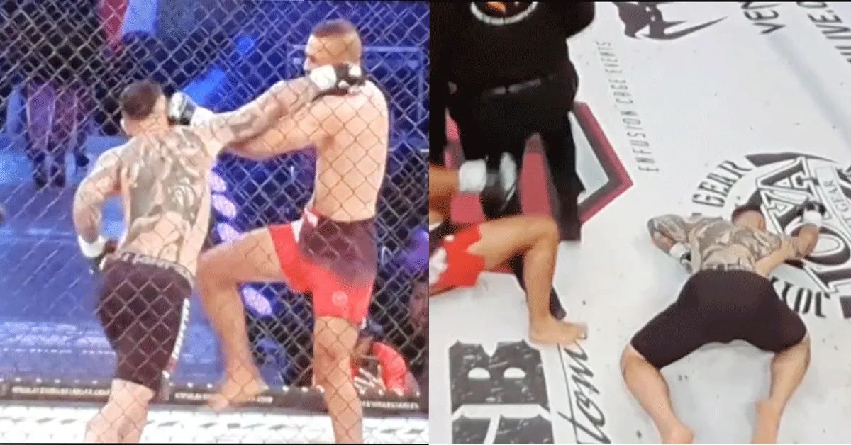 ZIEN! 2x neer gebeukte kooivechter neemt wraak op rivaal