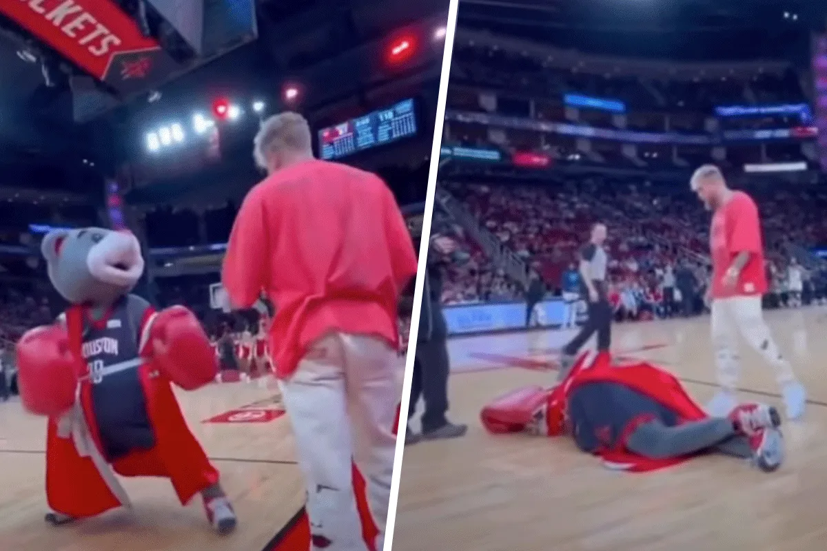 'Opzouten!' YT-Bokser Jake Paul geeft Mascotte pak slaag (video)