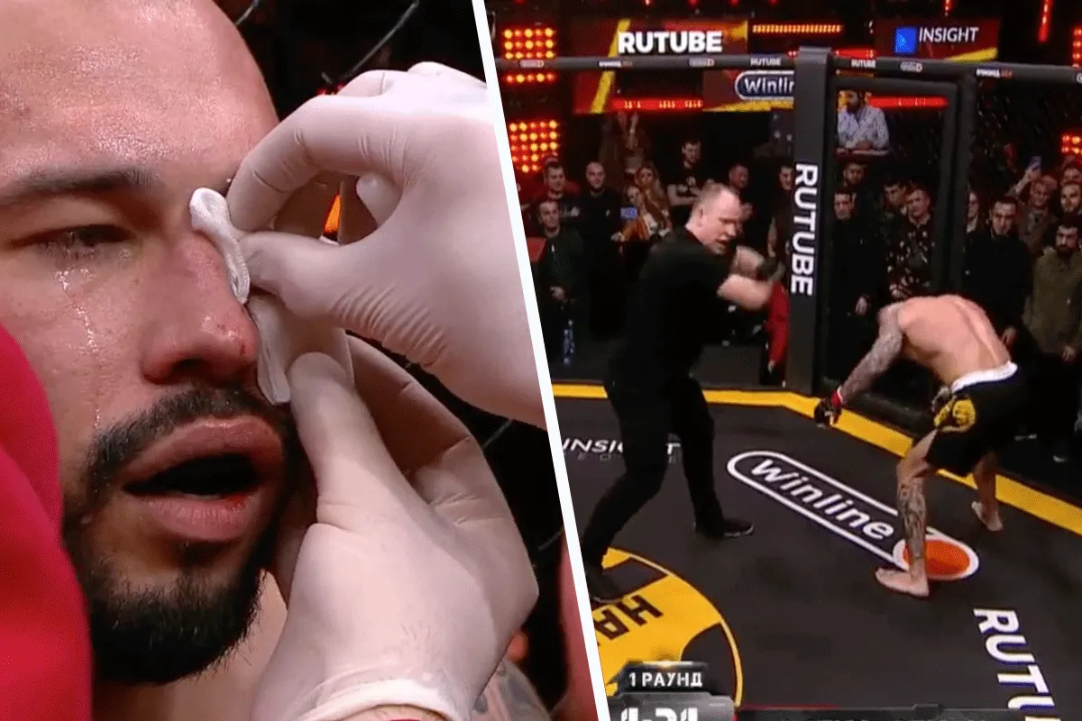 Oeps! Vechter huilt bloed na stevig pak slaag (video)