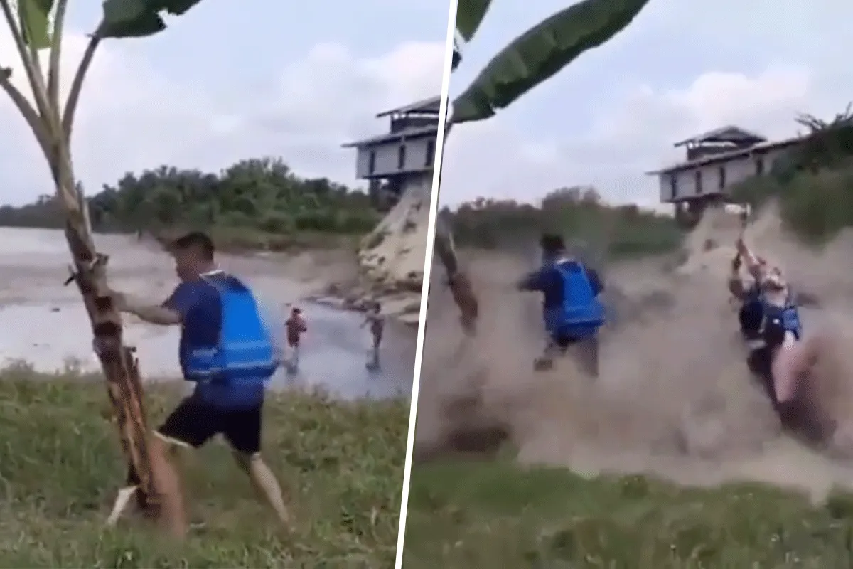 Stoere Kickbokser trotseert tsunami! 'Onverslaanbaar' (video)