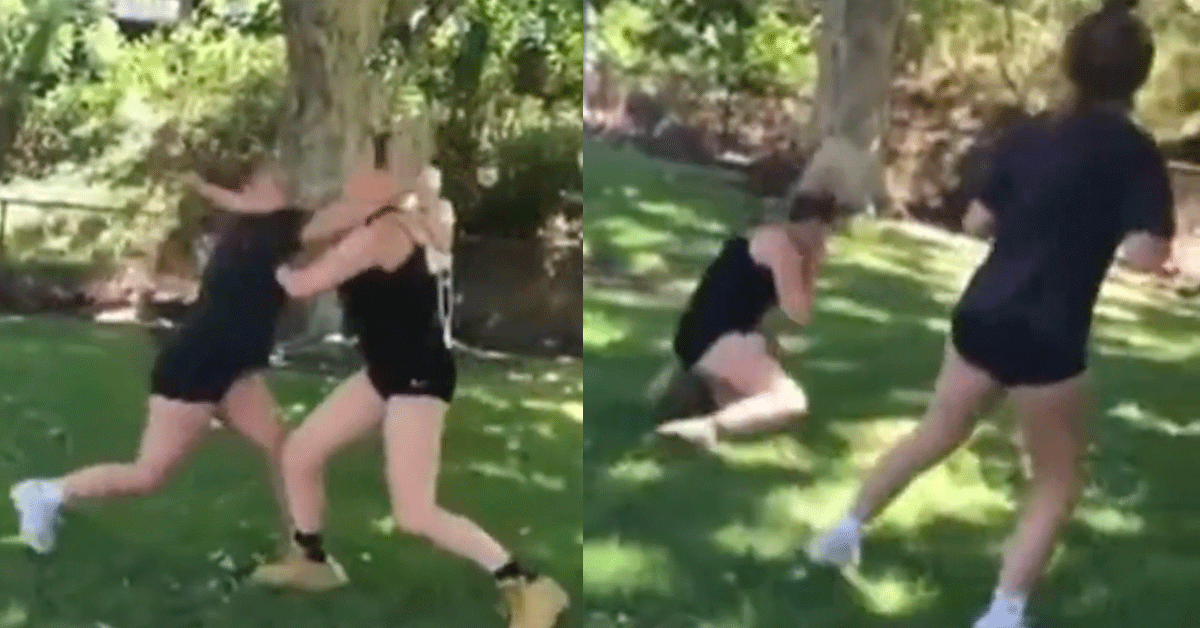 Boksmeisje slaat blondje tegen de vlakte! 'Shut up' (video)