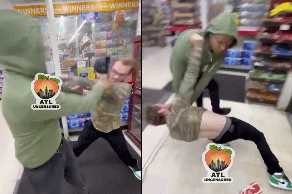 Rake klappen in benzinestation: 'Kom boksen dan' (video)