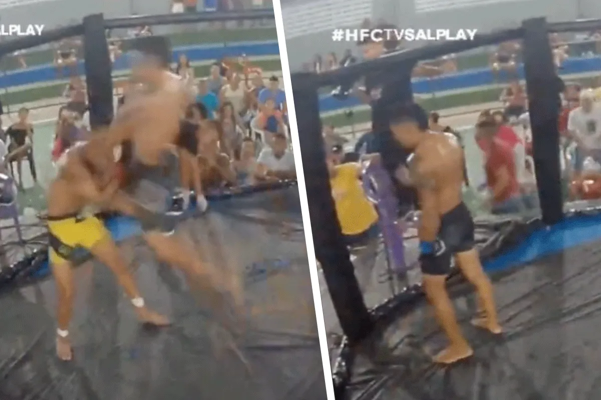 ZIEN! Vechter MMA-kooi uitgetrapt tijdens gevecht