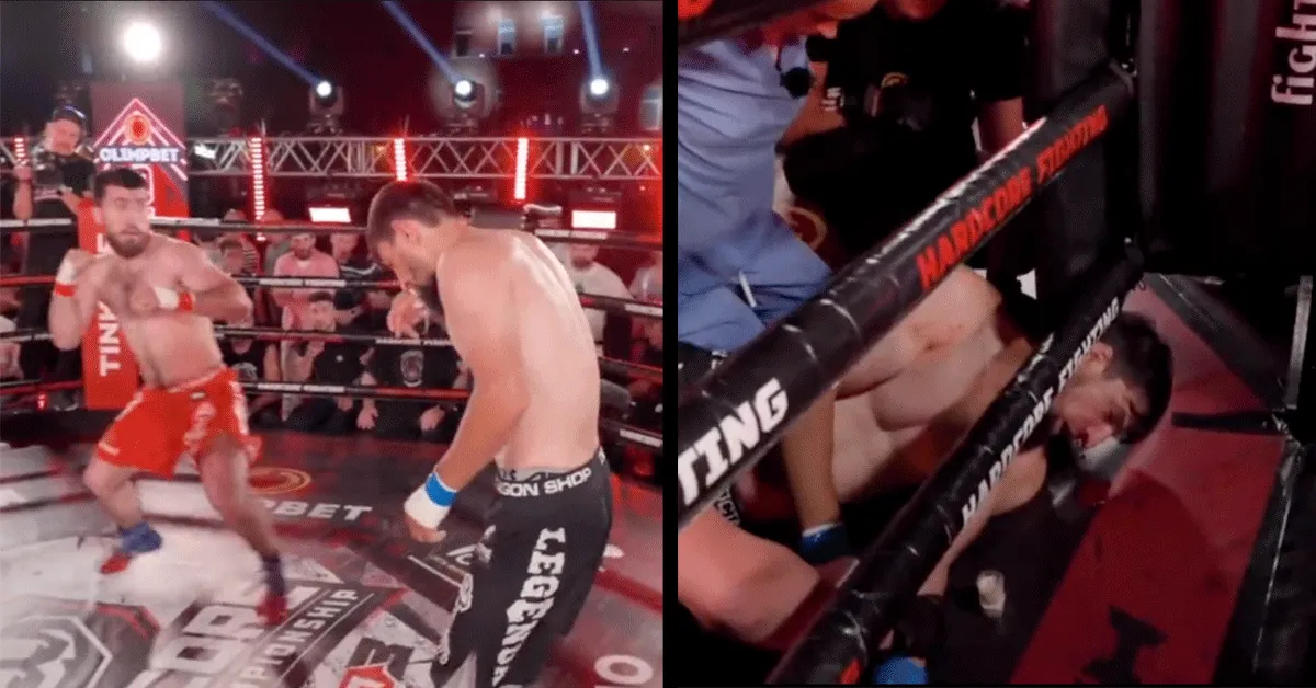 'Hufterstreek!' Vechter maait rivaal ongenadig neer (video)