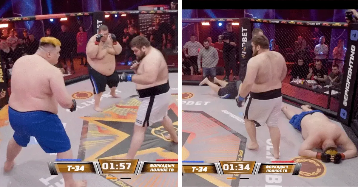 Beruchte T-34 slaat 2 dikzakken 'KO' in MMA-gevecht (video)