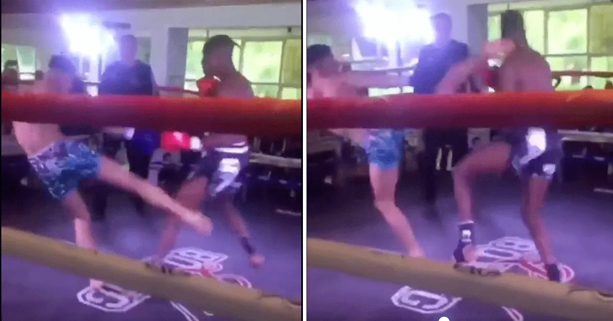 'Truste Irene!' Doodtrap bezorgt kickbokser koppijn (video)