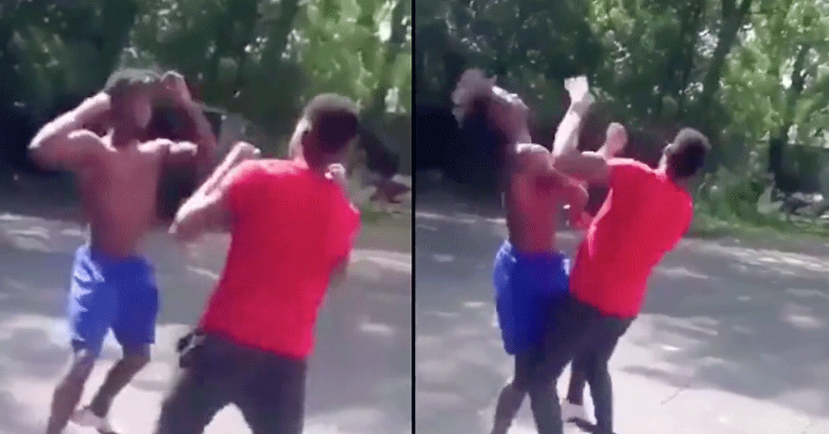 'Dombo!' Bro slaat zichzelf knock-out in MMA-straatgevecht (video)