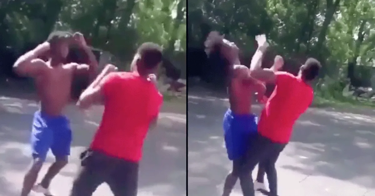 'Dombo!' Bro slaat zichzelf knock-out in MMA-straatgevecht (video)