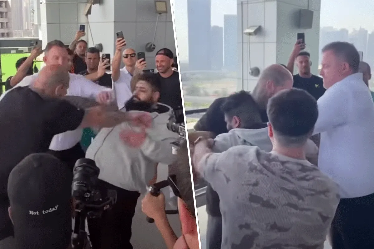 ZIEN! Engste man smijt Iraanse Hulk omver bij Staredown (video)