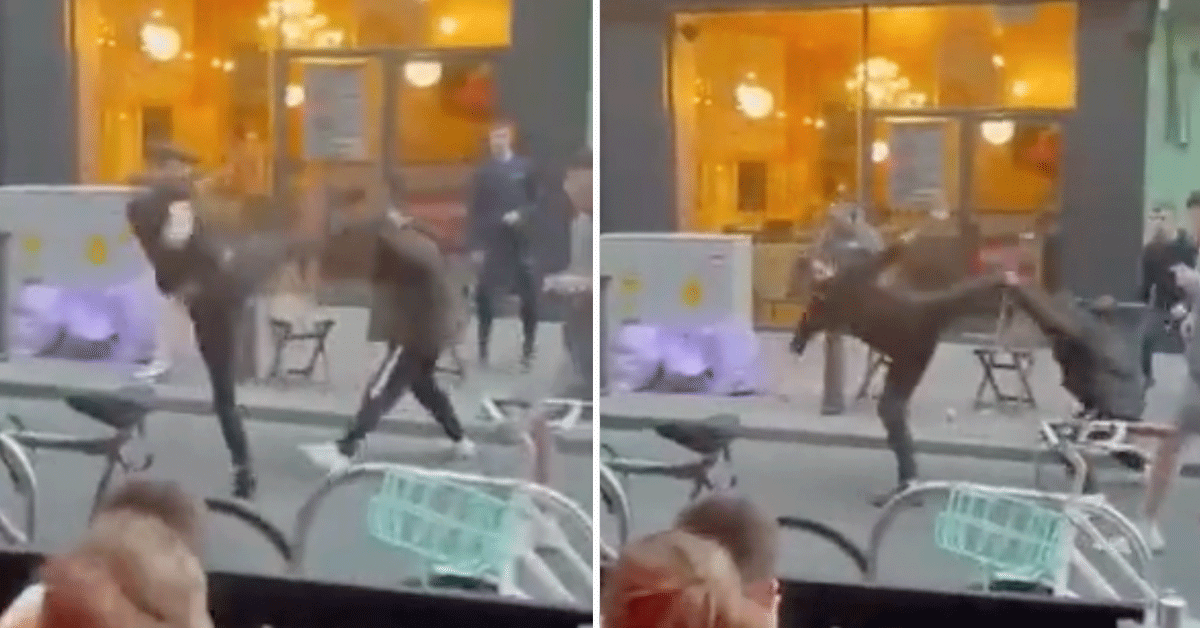 Bar beveiliger knokt met hooligans: 'Check die headkick' (video)