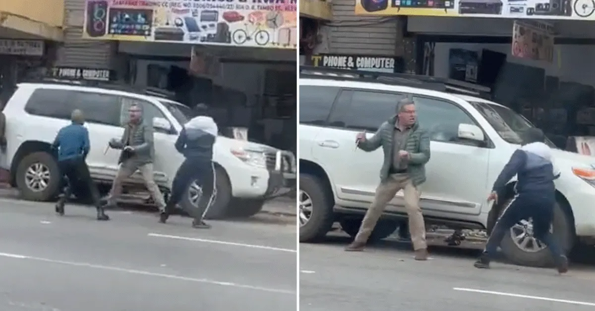 Mannen geven overvaller pak slaag: 'Leer kickboksen' (video)