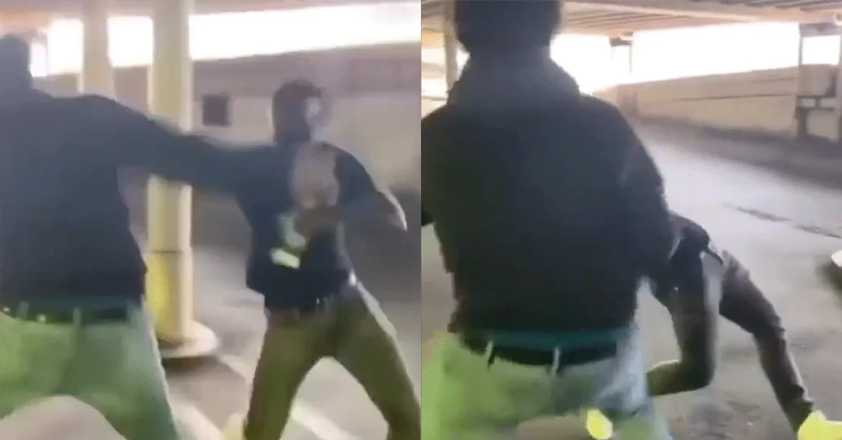 Jongen klapt uitdagers in garage neer! 'Parkeer titel' (video)