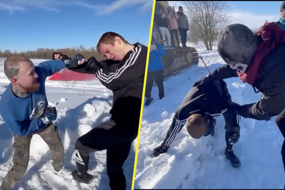 Oekraïner geeft Rus klappen! 'Spanning aan de grens' (video)
