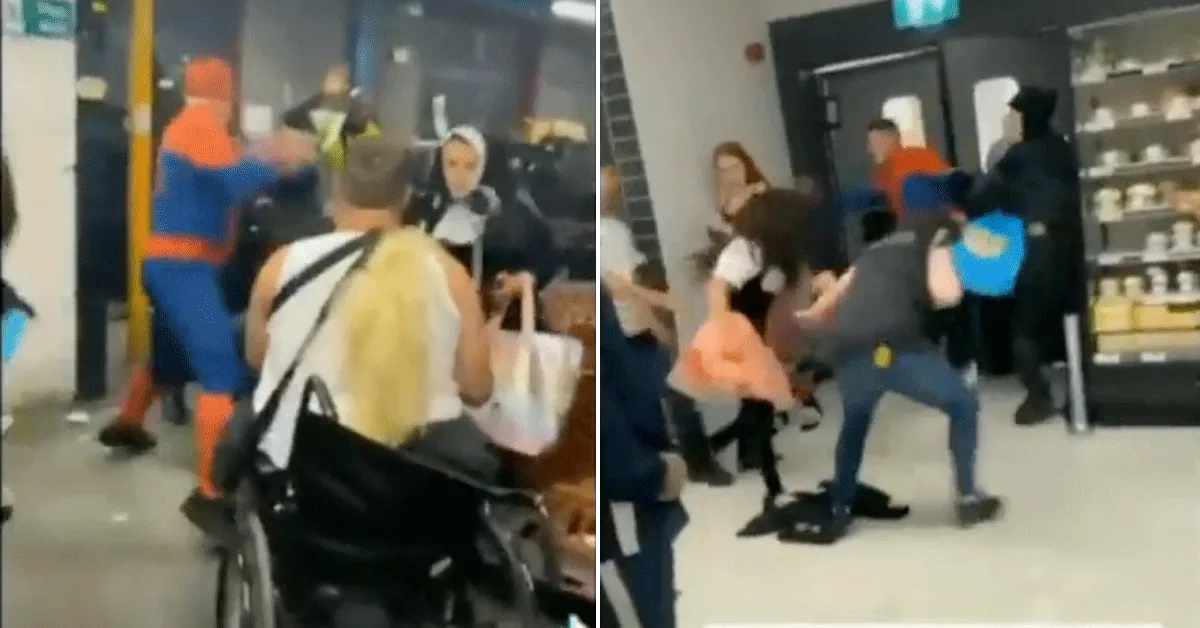 Chaos! Spiderman slaat iedereen kapot in supermarkt (video)