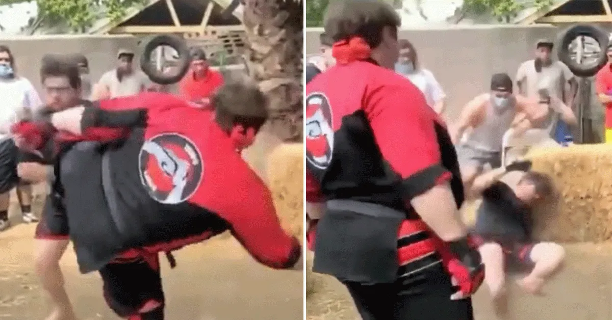 Trap des doods! Zware jongen maakt geen geintjes (video)